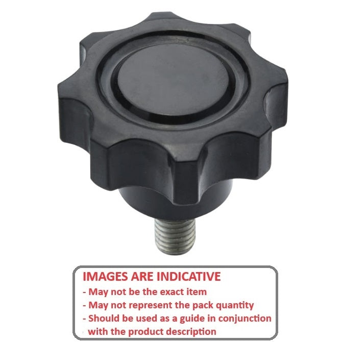 1098550 | KM120M-050-8L15 --- Lobe Knobs - M12 - 12x1.75mm - 50x15 mm Eight Lobe - Phenolic and Brass Knob