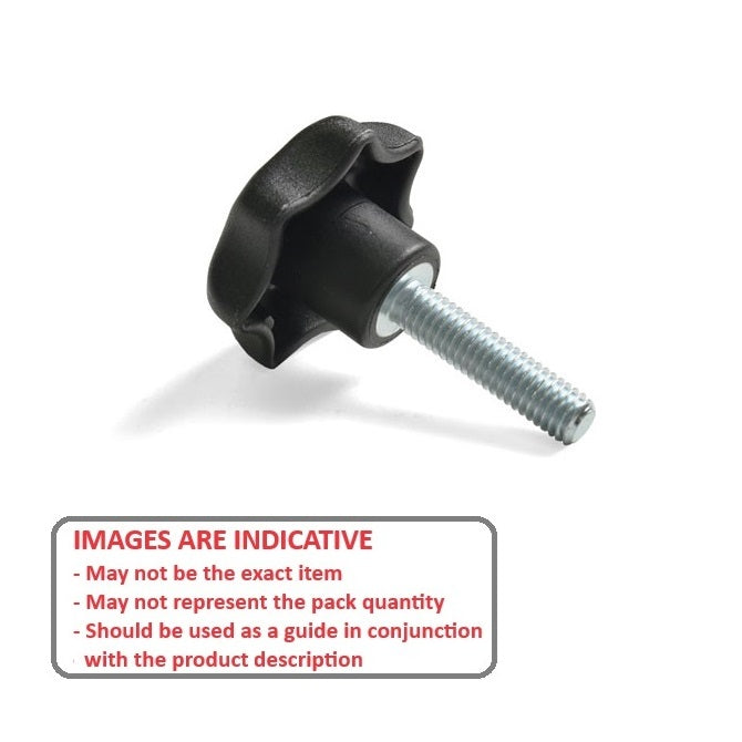 1067532 | KM060M-025-STR-PL --- Star Knobs - M6 - 6x1mm - 25x20 mm Male Plastic - Plastic Knob