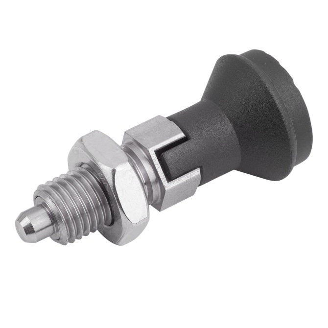 1081817 | PLIT-040-080-100-39-LKP-S3 --- Indexing Pull Knob Plungers - M8 Fine - 8x1mm - 38.5 mm - 0.6 N Stainless and Plastic - Stainless Steel 303 Similar to A2, 304, 18-8 Plunger