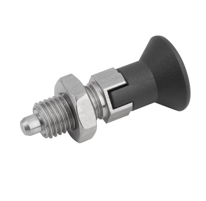 1081819 | PLIT-040-080-100-39-LKPN-S3 --- Indexing Pull Knob Plungers - M8 Fine - 8x1mm - 38.5 mm - 0.6 N Stainless and Plastic - Stainless Steel 303 Similar to A2, 304, 18-8 Plunger