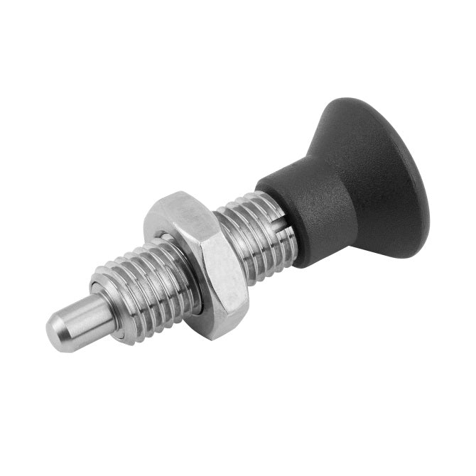 1081820 | PLIT-040-080-100-39-KPUN-S3 --- Indexing Pull Knob Plungers - M8 Fine - 8x1mm - 38.5 mm - 2.7 N No Collar - Stainless Steel 303 Similar to A2, 304, 18-8 Plunger