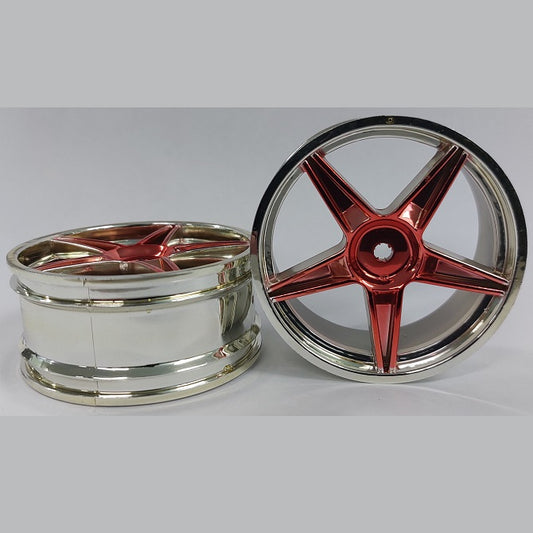RC Car Rims Hobby - Rim Colour Silver with Red 5 Spoke