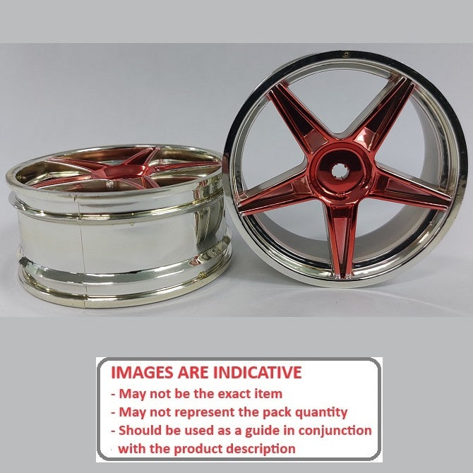 1224957 | RM-XO-060N-SR-5 (2 Pcs) --- RC Car Rims Hobby - Rim Colour Silver with Red 5 Spoke Tenth Scale - Aluminium Rim