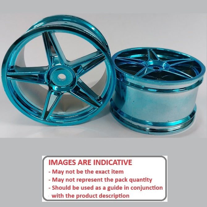 1225027 | RM-XO-060W-BU-5 (2 Pcs) --- RC Car Rims Hobby - Rim Colour Metallic Blue 5 Spoke Tenth Scale - Aluminium Rim