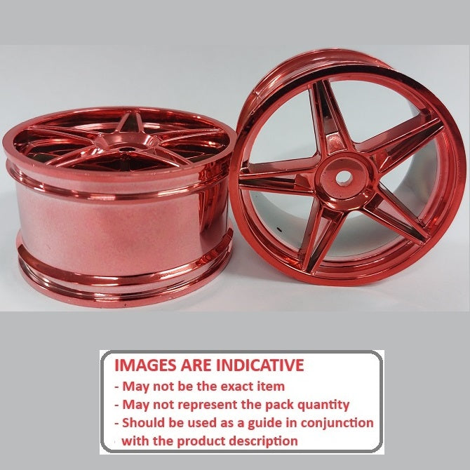 1225028 | RM-XO-060W-MR-5 (2 Pcs) --- RC Car Rims Hobby - Rim Colour Metallic Red 5 Spoke Tenth Scale - Aluminium Rim