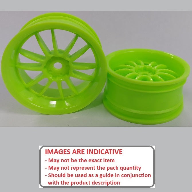 1225360 | RM-XR-052-LG12 (2 Pcs) --- RC Car Rims Hobby - Rim Colour Lime Green 12 Spoke Tenth Scale - Aluminium Rim