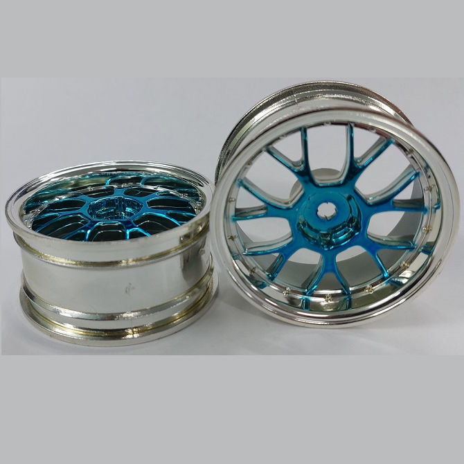 1225139 | RM-XR-052-SBU-7K (5 Pcs) --- RC Car Rims Hobby - Rim Colour Silver with Blue 7 Fork Spoke Tenth Scale - Aluminium Rim