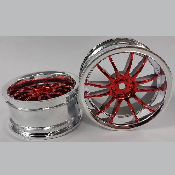 1225364 | RM-XR-052-SR-12 (6 Pcs) --- RC Car Rims Hobby - Rim Colour Silver/Red 12 Spoke Tenth Scale - Aluminium Rim