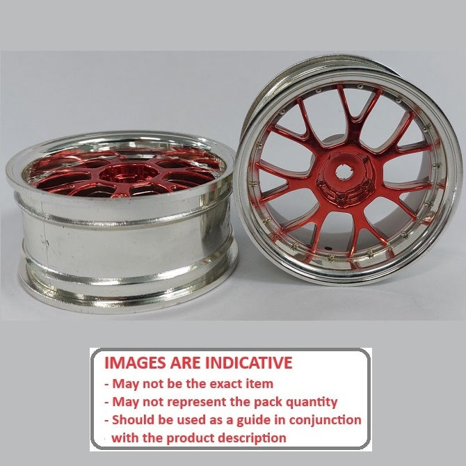 1225141 | RM-XR-052-SR-7K (4 Pcs) --- RC Car Rims Hobby - Rim Colour Silver/Red 7 Fork Spoke Tenth Scale - Plastic Rim