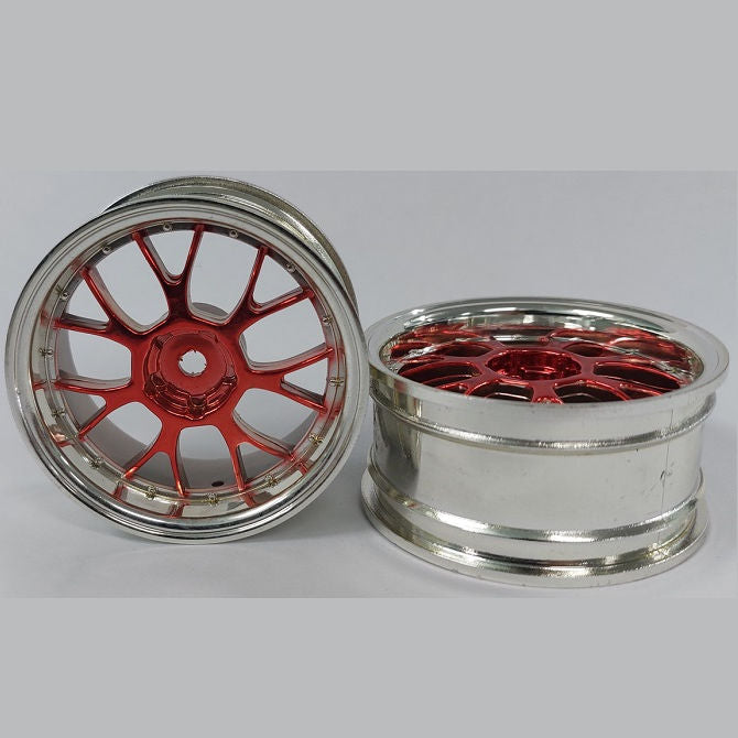 1225141 | RM-XR-052-SR-7K (4 Pcs) --- RC Car Rims Hobby - Rim Colour Silver/Red 7 Fork Spoke Tenth Scale - Plastic Rim