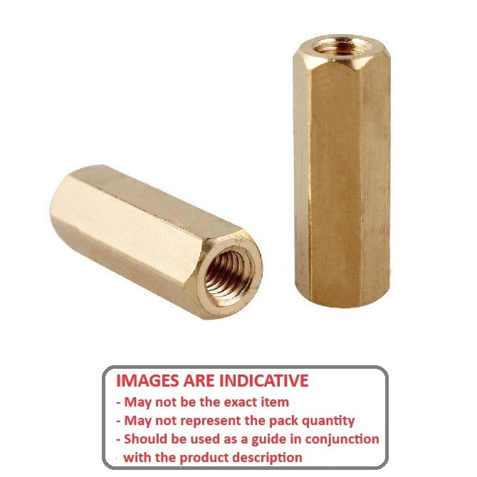 1042177 | SHX-T-025M-015-005-BN (5 Pcs) --- Threaded Spacers - M2.5 - 2.5x0.45mm - 15x5 mm Hex - Brass Spacer