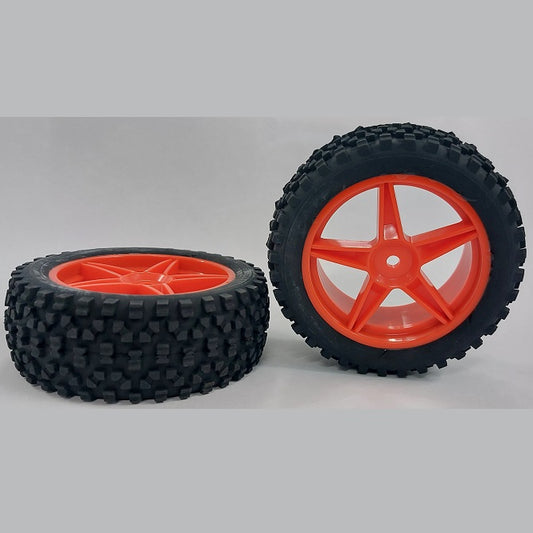 RC Car Wheels Hobby - Rim Colour Fluoro Orange 5 Spoke - Black - Plastic