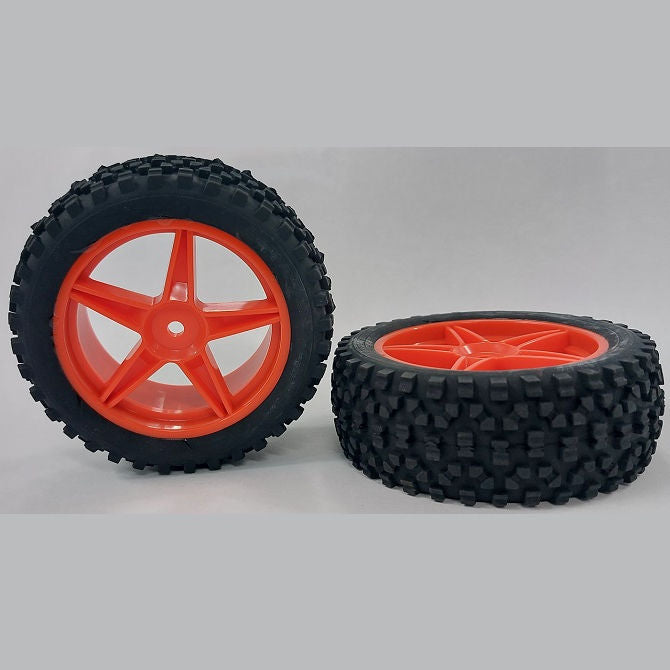 1074597 | WH-8O-085-34-FO-5 (2 Pcs) --- RC Car Wheels Hobby - Rim Colour Fluoro Orange 5 Spoke - Black Tenth Scale - Plastic Wheel