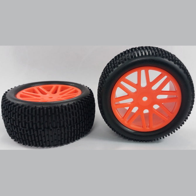 RC Car Wheels Hobby - Rim Colour Fluoro Orange 16 Spoke - Black - Plastic