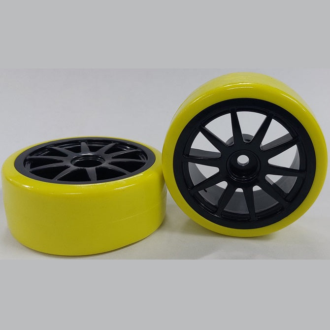 RC Car Wheels Hobby - Rim Colour Black 10 Spoke - Yellow - Plastic