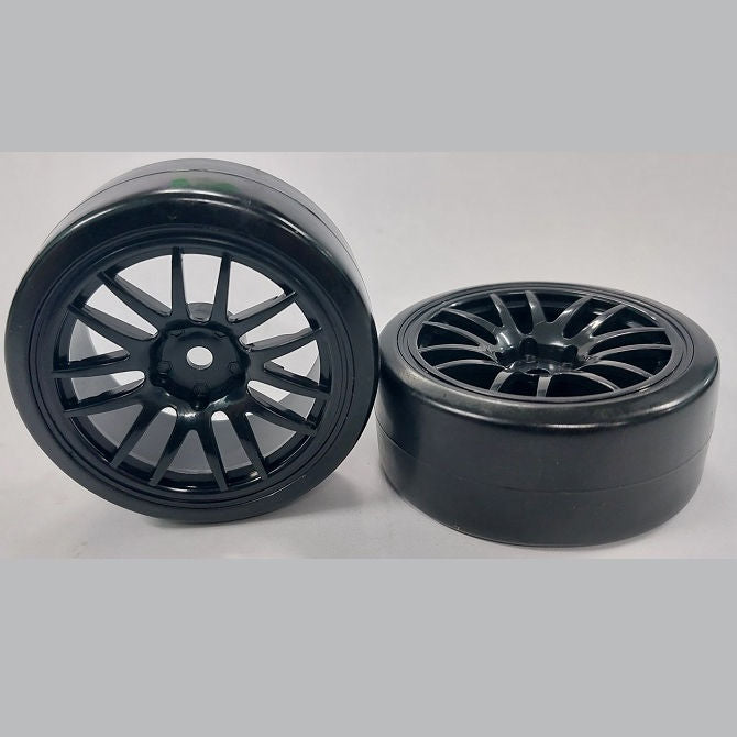 1039661 | WH-XD-063-26-BK-14-BK (2 Pcs) --- RC Car Wheels Hobby - Rim Colour Black 14 Spoke - Black Tenth Scale - Plastic Wheel