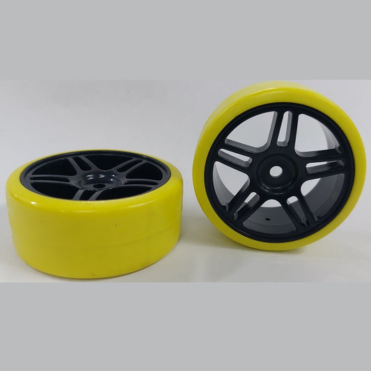 RC Car Wheels Hobby - Rim Colour Black 5 Split Spoke - Yellow - Plastic