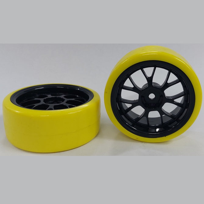 RC Car Wheels Hobby - Rim Colour Black 7 Fork Spoke - Yellow - Plastic
