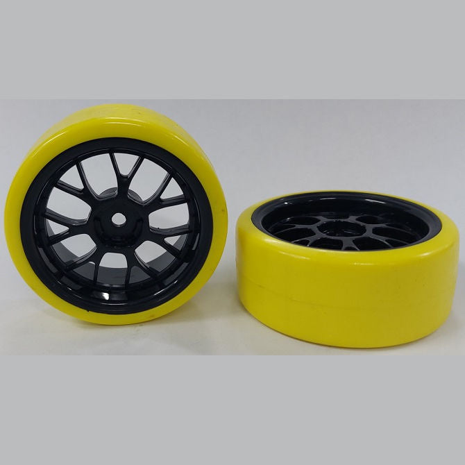 1039377 | WH-XD-063-26-BK-7K-Y (2 Pcs) --- RC Car Wheels Hobby - Rim Colour Black 7 Fork Spoke - Yellow Tenth Scale - Plastic Wheel