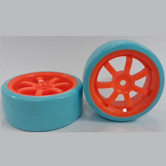 RC Car Wheels Hobby - Rim Colour Fluoro Orange 7 Spoke - Blue - Plastic