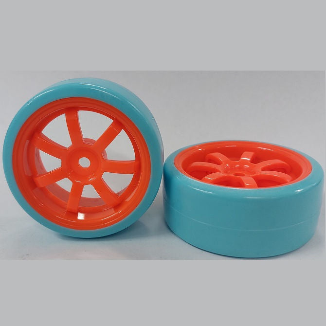1074620 | WH-XD-063-26-FO-7-BL (2 Pcs) --- RC Car Wheels Hobby - Rim Colour Fluoro Orange 7 Spoke - Blue Tenth Scale - Plastic Wheel