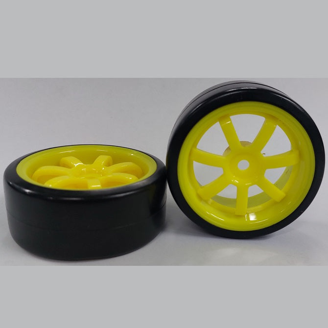 RC Car Wheels Hobby - Rim Colour Yellow 7 Spoke - Black - Plastic