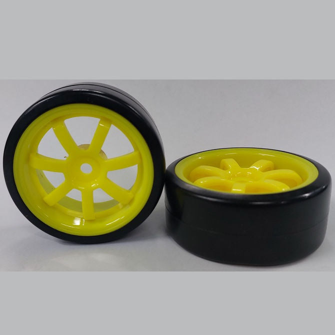 1138216 | WH-XD-063-26-Y-7-BK (2 Pcs) --- RC Car Wheels Hobby - Rim Colour Yellow 7 Spoke - Black Tenth Scale - Plastic Wheel