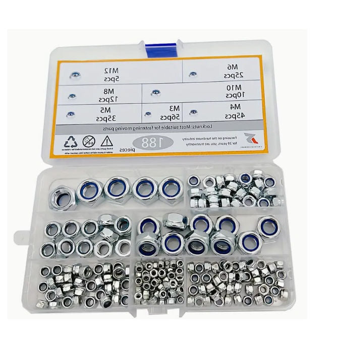 1126717 | AST-NNM-0188 --- Small Parts Assortment Kits - Selection Nuts 188 - 304 Stainless Nylon Insert Lock Nuts - Stainless Steel 304 Similar to A2, 18-8 HRB80