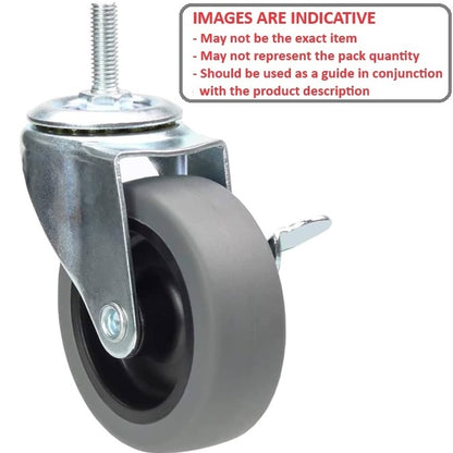 1159092 | RWC-S2714B (4 Pcs) --- Bolt Castors - Wheel Diameter 50 Swivel with Brake 30 mm - Grey Rubber - Non Marking Castor