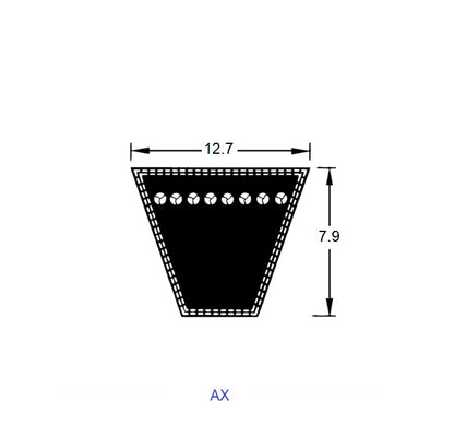 1228230 | BV12-02134-AX84 (Each) --- Vee Belts - 2133.6 - 84.0 in. - mm - - - 12.7 x 7.9mm Notched AX - Natural Rubber - Raw Edge Belt