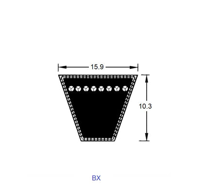 1221191 | BV16-03048-BX120 --- Vee Belts - 3048.0 - 120.0 in. - mm - - - 15.9 x 10.3mm Notched BX - Natural Rubber - Raw Edge Belt