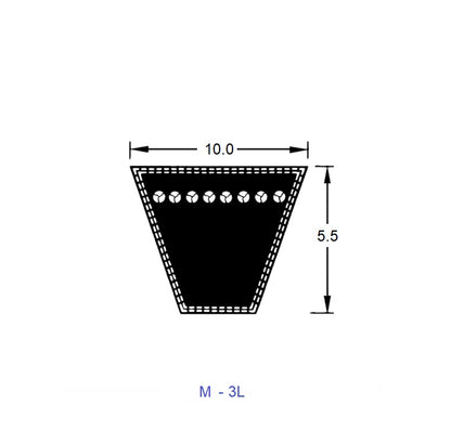 1219851 | BV10-01270-M50 --- Vee Belts - 1270.0 - 50.0 in. - mm - - - 10.0 x 5.5mm M 3L - Natural Rubber - Fabric Jacket Belt