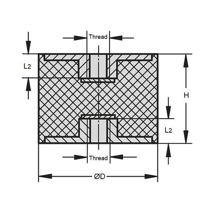 1160155 | CFF050-60-100M-R60 --- Bobbin Mounts - 50x60 mm - M10x1.5 Female - Natural Rubber Mount