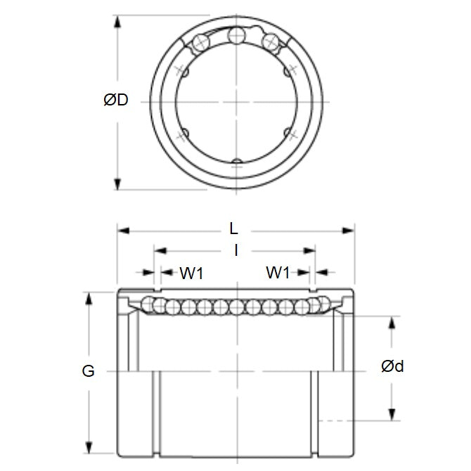 1146172 | LCB-0350-052-135-W (4 Pcs) --- Ball Bearings Linear - 35x52x135 mm Standard Closed - SUJ2 Steel with Plastic Retainer Bearing