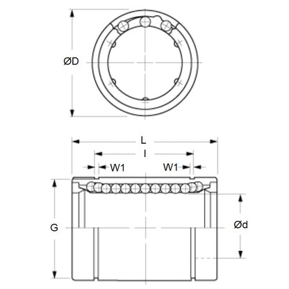 1152102 | LCB-0400-060-080-W (4 Pcs) --- Ball Bearings Linear - 40x60x80 mm Standard Closed - SUJ2 Steel with Plastic Retainer Bearing