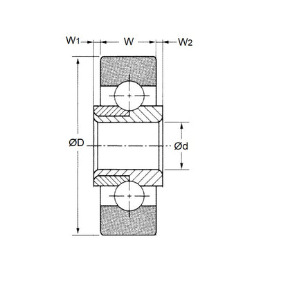 1102790 | P-WR12216-U-1E-PPGL (PK-100) --- Special Type Bearings - 12.7x34.925 - 11.113 / 12.700 / 1.59 mm - Polypropylene Bearing