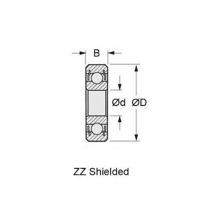 1035563 | SR0A-ZZS-MC34-GR7-R-L23 (PK-40) --- Single Row Ball Bearings - 1.191x3.967x2.381 mm Unflanged - Stainless Steel AISI 440C - Ribbon Retainer Low Torque Bearing