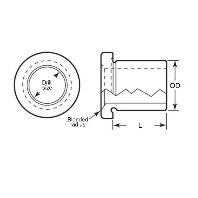 1069804 | BF0025-0064-0127-DP --- Drill Bushings - 6.35x2.489x12.7 mm Flanged - Carbon Steel Bushing