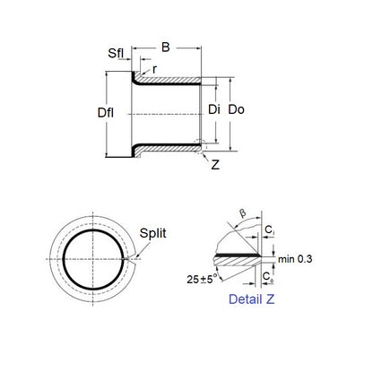 1065324 | BF0060-0080-0040-S6 (10 Pcs) --- Flanged Bushes - 6x8x4 mm Split - Stainless Steel with PTFE Bush