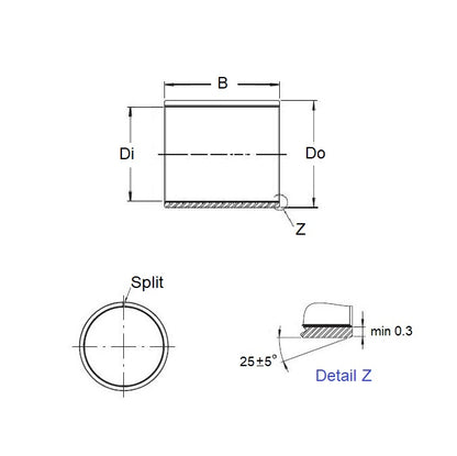 1047421 | BP0032-0048-0032-DU (5 Pcs) --- Unflanged Bushes - 3.175x4.763x3.175 mm Split - Steel DU with PTFE Bush