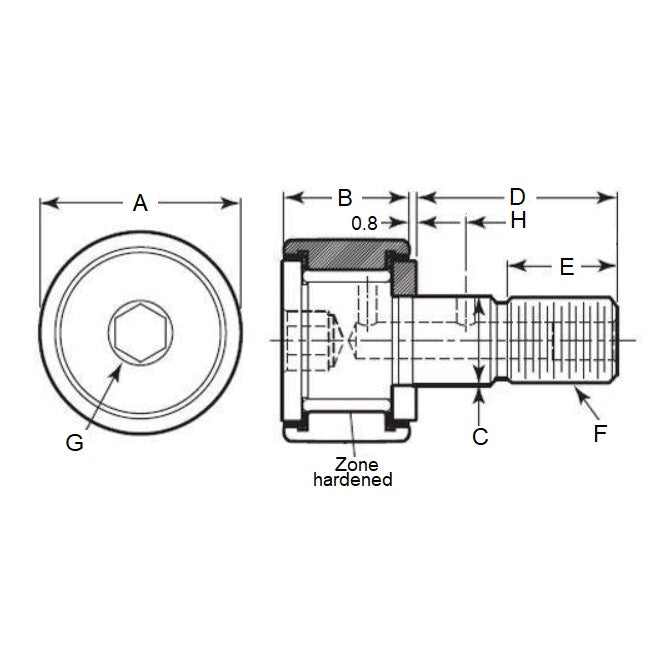 1145328 | CCF840RS --- Needle Roller Cam Followers - 34.925x50.8 mm - 1/2-20 UNF Crowned - Chrome Plated Steel Cam Follower