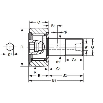 1135324 | CF10-1FBUUR --- Roller Cam Followers - 26x36.2 mm - M10x1.25 - Stainless Steel Cam Follower