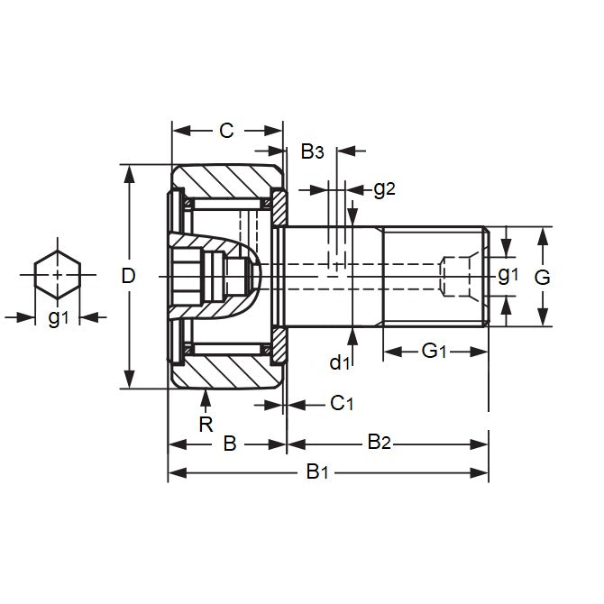1152072 | CF18-FBUUR --- Roller Cam Followers - 40x58.1 mm - M18x1.5 - Stainless Steel Cam Follower