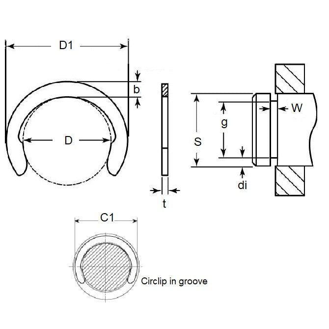 1079534 | CC-080-090-C (30 Pcs) --- Crescent Retaining Rings - 8x9x1 mm - Carbon Spring Steel Self Finish