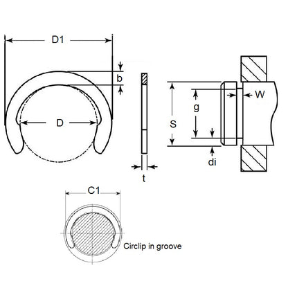 1079534 | CC-080-090-C (30 Pcs) --- Crescent Retaining Rings - 8x9x1 mm - Carbon Spring Steel Self Finish