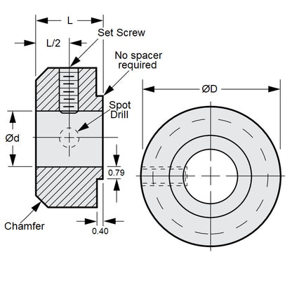 1134420 | COL-02539-051-16-IS-S3 --- Shaft Collars - 25.4x50.8x15.9 mm - Stainless Steel 303/304 Similar to A2, 18-8 HRB80