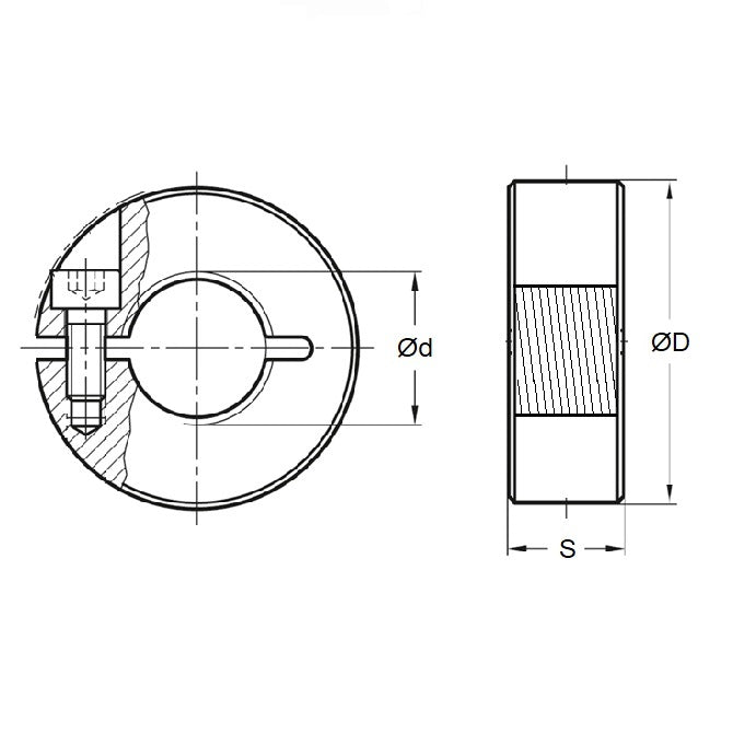 1136395 | COT-02540C-044-13-CS (Each) --- Threaded Collars - 1-8 UNC - 25.4mm - 44.45x12.7 mm Clamp Type - Steel Collar
