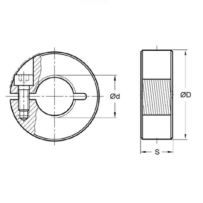 1076853 | COT-00794C-017-07-CS --- Threaded Collars - 5/16-18 UNC - 7.94mm - 17.463x7.144 mm Clamp Type - Steel Collar