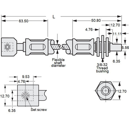 1074297 | CP-064P-064-33-0610-FSC --- Panel Mount Flexible Shafts - Panel Mount 6.38 609.6x3.3 mm Cased - Steel / Plated Steel Shaft