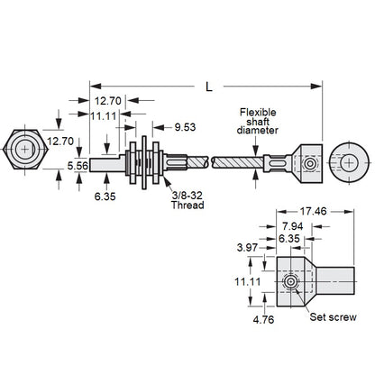 1059587 | CP-048P-048-48-0229-FS --- Panel Mount Flexible Shafts - Panel Mount 4.78 228.6x4.8 mm Open - Steel / Plated Steel Shaft